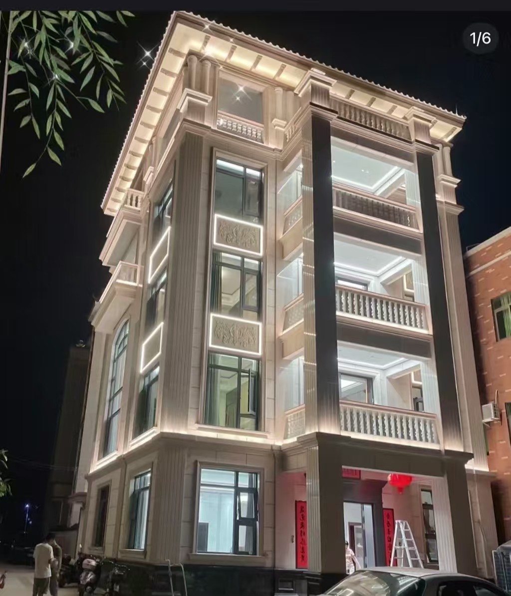 攀枝花 芝麻白花岗岩别墅外墙夜间效果